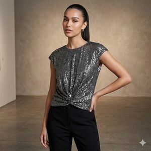 LOFT Metallic Silver Sequin Top